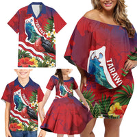 Personalised Kiribati Tarawa Atoll Family Matching Off Shoulder Short Dress and Hawaiian Shirt Frigate Bird With Map Tropical Style LT14 - Polynesian Pride