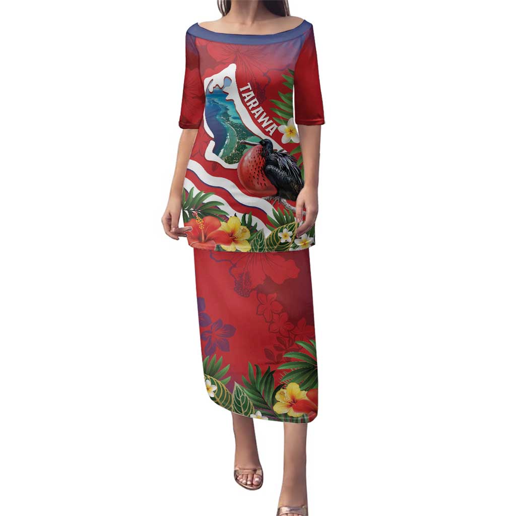 Personalised Kiribati Tarawa Atoll Family Matching Puletasi and Hawaiian Shirt Frigate Bird With Map Tropical Style LT14 Mom's Dress Red - Polynesian Pride