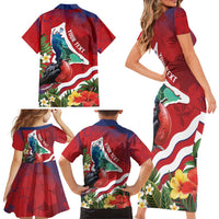 Personalised Kiribati Tarawa Atoll Family Matching Short Sleeve Bodycon Dress and Hawaiian Shirt Frigate Bird With Map Tropical Style LT14 - Polynesian Pride