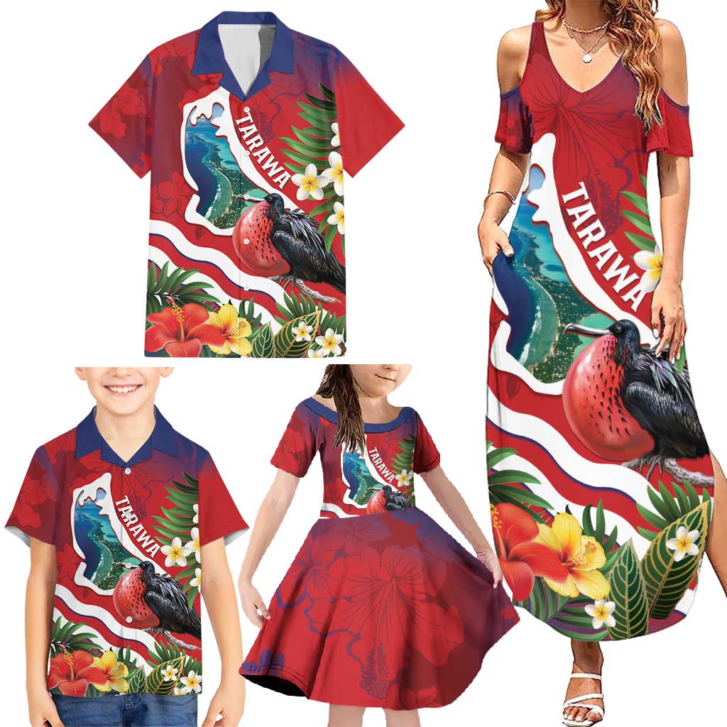 Personalised Kiribati Tarawa Atoll Family Matching Summer Maxi Dress and Hawaiian Shirt Frigate Bird With Map Tropical Style LT14 - Polynesian Pride