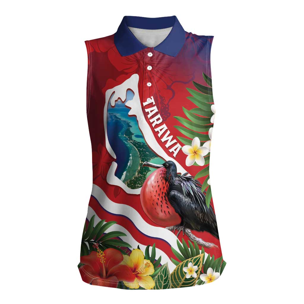 Personalised Kiribati Tarawa Atoll Women Sleeveless Polo Shirt Frigate Bird With Map Tropical Style LT14 Female Red - Polynesian Pride