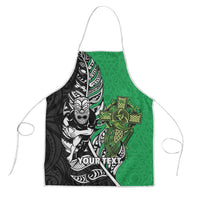 New Zealand and Ireland Rugby Custom Apron Maori Tiki Fern Irish Celtic Cross LT14 Green - Polynesian Pride