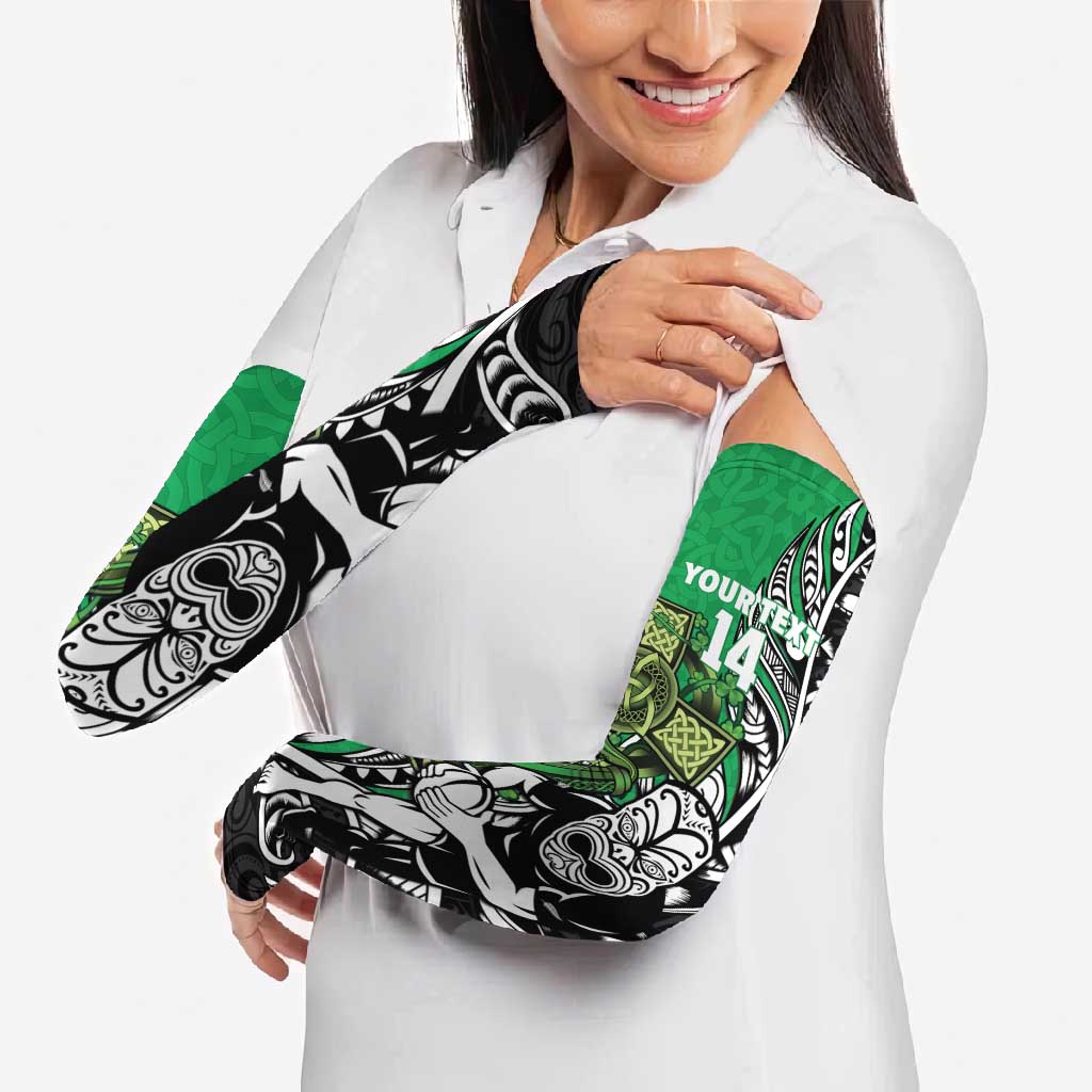 New Zealand and Ireland Rugby Custom Arm Sleeves Maori Tiki Fern Irish Celtic Cross LT14 - Polynesian Pride
