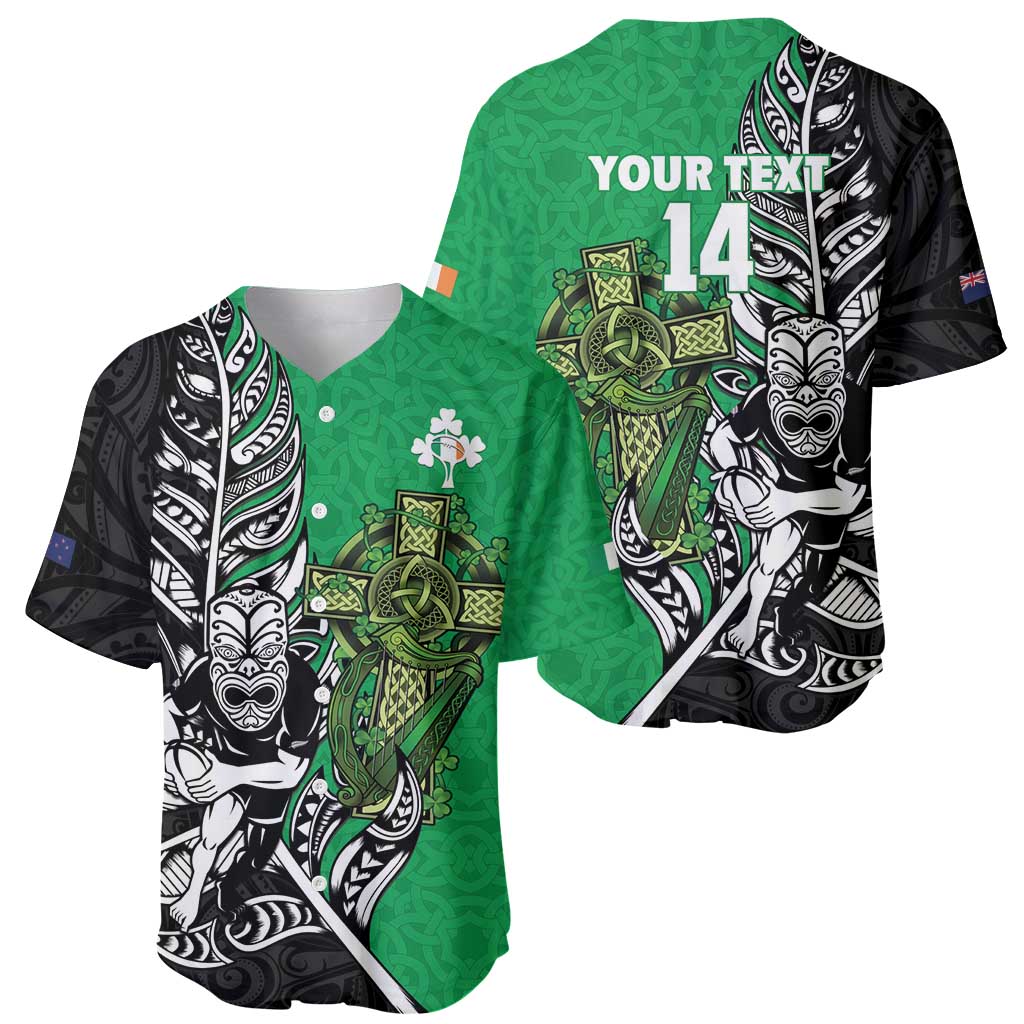 New Zealand and Ireland Rugby Custom Baseball Jersey Maori Tiki Fern Irish Celtic Cross LT14 - Polynesian Pride