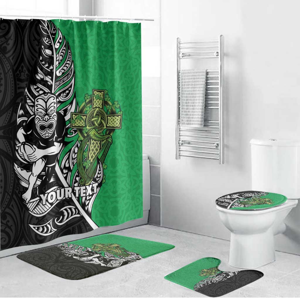New Zealand and Ireland Rugby Custom Bathroom Set Maori Tiki Fern Irish Celtic Cross LT14 Bathroom Set (4 pcs) Green - Polynesian Pride
