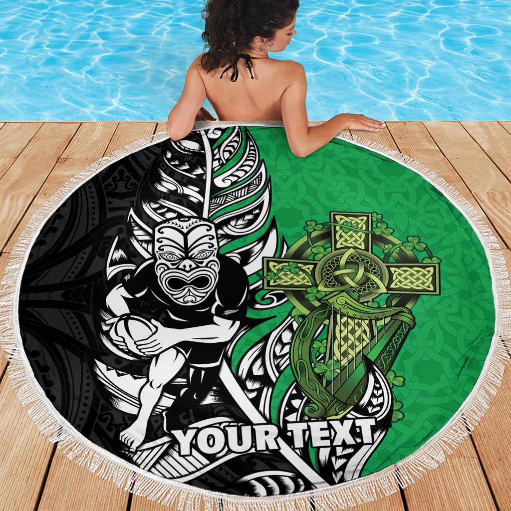 New Zealand and Ireland Rugby Custom Beach Blanket Maori Tiki Fern Irish Celtic Cross LT14 - Polynesian Pride