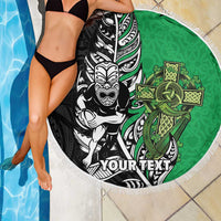 New Zealand and Ireland Rugby Custom Beach Blanket Maori Tiki Fern Irish Celtic Cross LT14 - Polynesian Pride