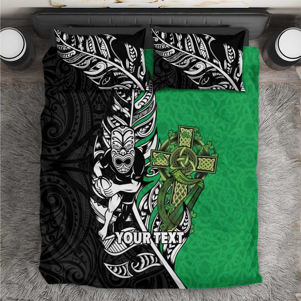 New Zealand and Ireland Rugby Custom Bedding Set Maori Tiki Fern Irish Celtic Cross - Polynesian Pride