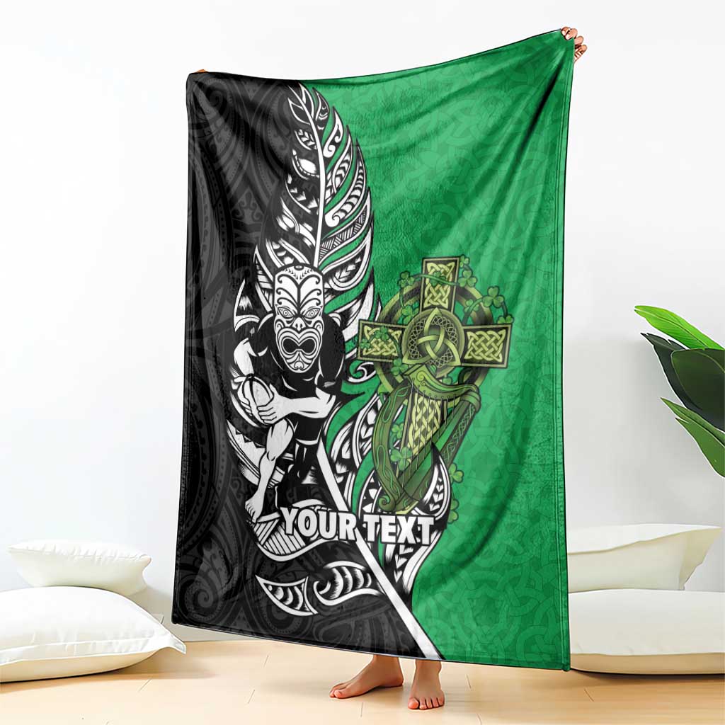 New Zealand and Ireland Rugby Custom Blanket Maori Tiki Fern Irish Celtic Cross LT14 - Polynesian Pride