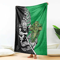 New Zealand and Ireland Rugby Custom Blanket Maori Tiki Fern Irish Celtic Cross LT14 - Polynesian Pride