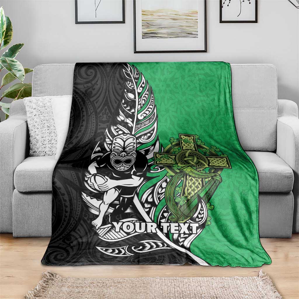 New Zealand and Ireland Rugby Custom Blanket Maori Tiki Fern Irish Celtic Cross LT14 - Polynesian Pride