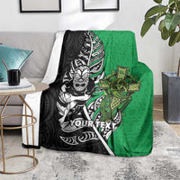 New Zealand and Ireland Rugby Custom Blanket Maori Tiki Fern Irish Celtic Cross LT14 - Polynesian Pride