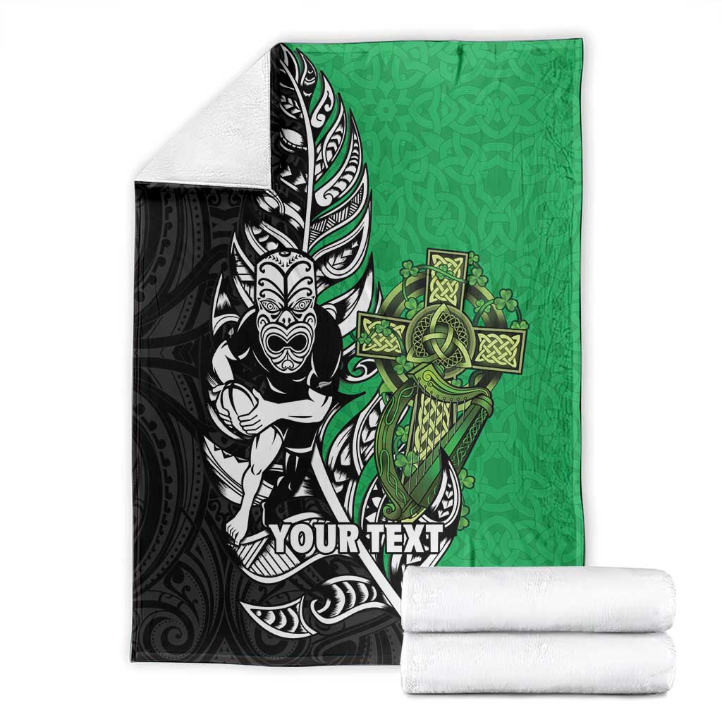 New Zealand and Ireland Rugby Custom Blanket Maori Tiki Fern Irish Celtic Cross LT14 - Polynesian Pride