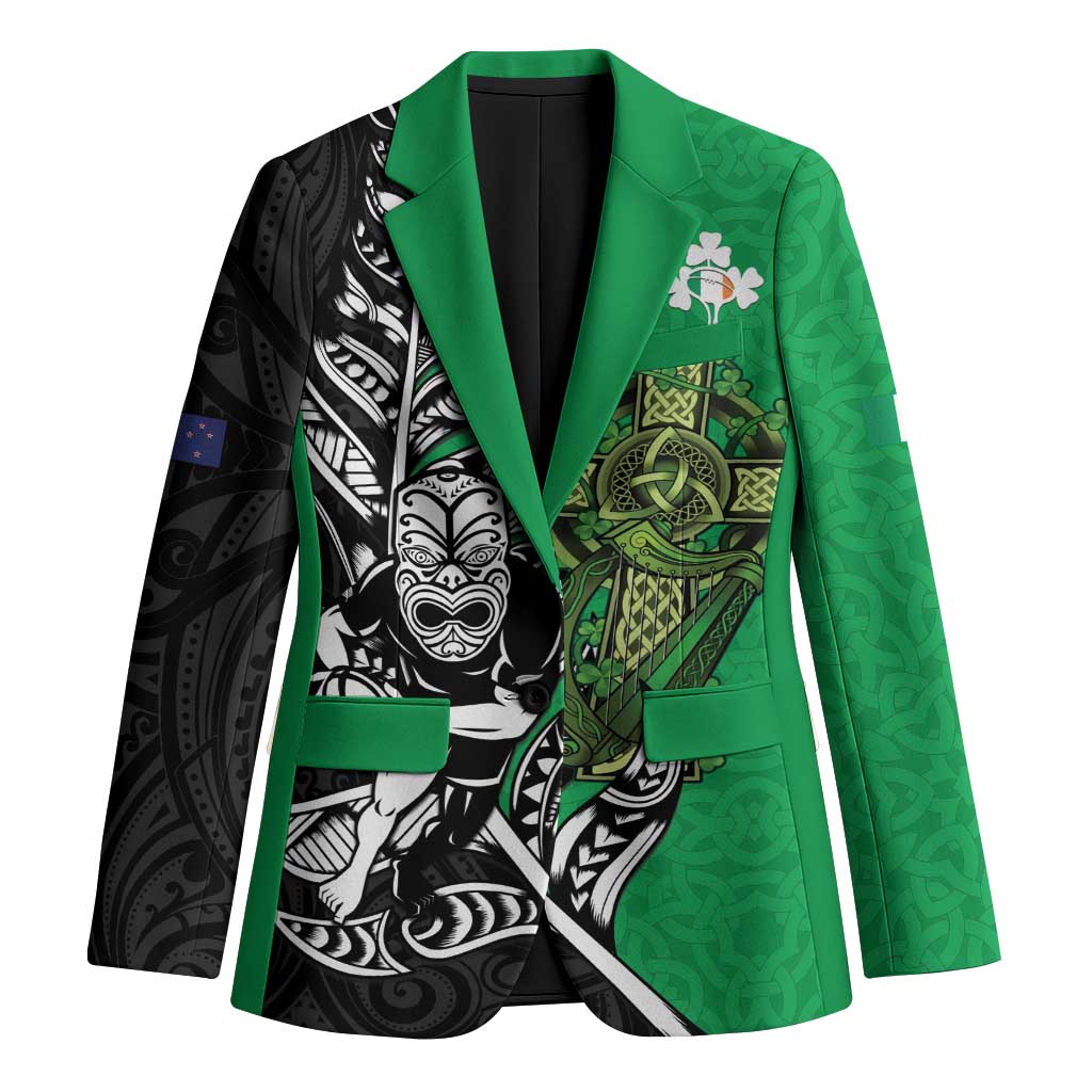 New Zealand and Ireland Rugby Custom Blazer Maori Tiki Fern Irish Celtic Cross LT14 Unisex Green - Polynesian Pride