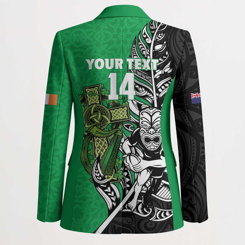 New Zealand and Ireland Rugby Custom Blazer Maori Tiki Fern Irish Celtic Cross LT14 - Polynesian Pride