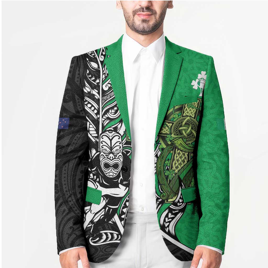 New Zealand and Ireland Rugby Custom Blazer Maori Tiki Fern Irish Celtic Cross LT14 - Polynesian Pride