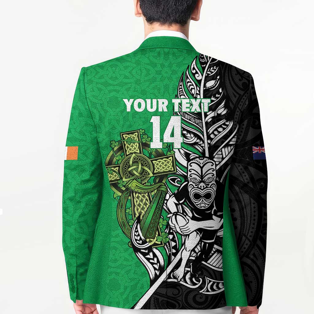 New Zealand and Ireland Rugby Custom Blazer Maori Tiki Fern Irish Celtic Cross LT14 - Polynesian Pride