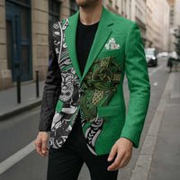 New Zealand and Ireland Rugby Custom Blazer Maori Tiki Fern Irish Celtic Cross LT14 - Polynesian Pride