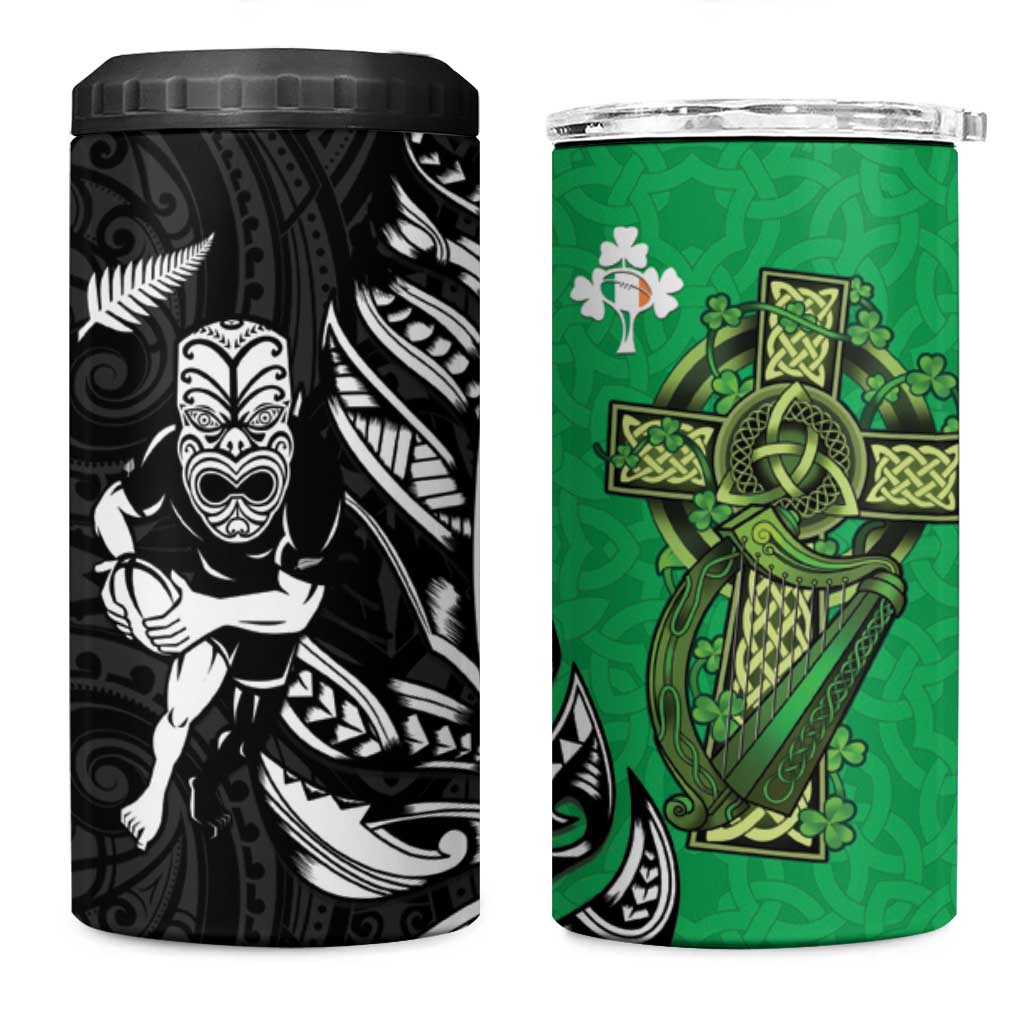 New Zealand and Ireland Rugby 4 in 1 Can Cooler Tumbler Maori Tiki Fern Irish Celtic Cross LT14 One Size: 16 oz Green - Polynesian Pride