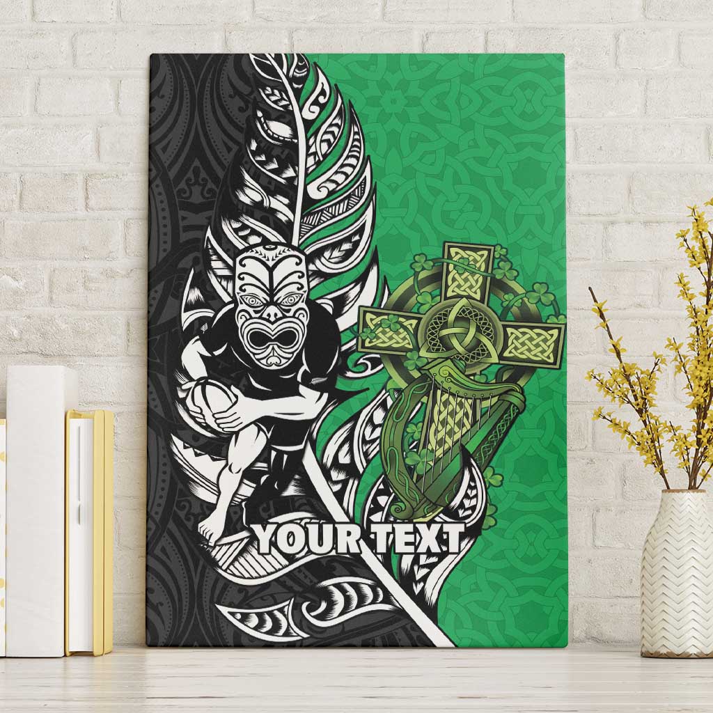 New Zealand and Ireland Rugby Custom Canvas Wall Art Maori Tiki Fern Irish Celtic Cross - Polynesian Pride