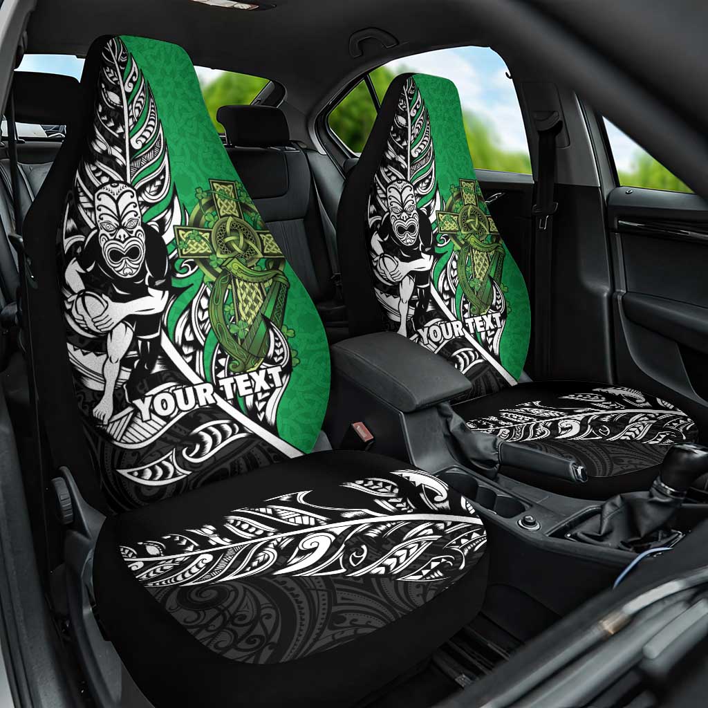 New Zealand and Ireland Rugby Custom Car Seat Cover Maori Tiki Fern Irish Celtic Cross LT14 One Size Green - Polynesian Pride