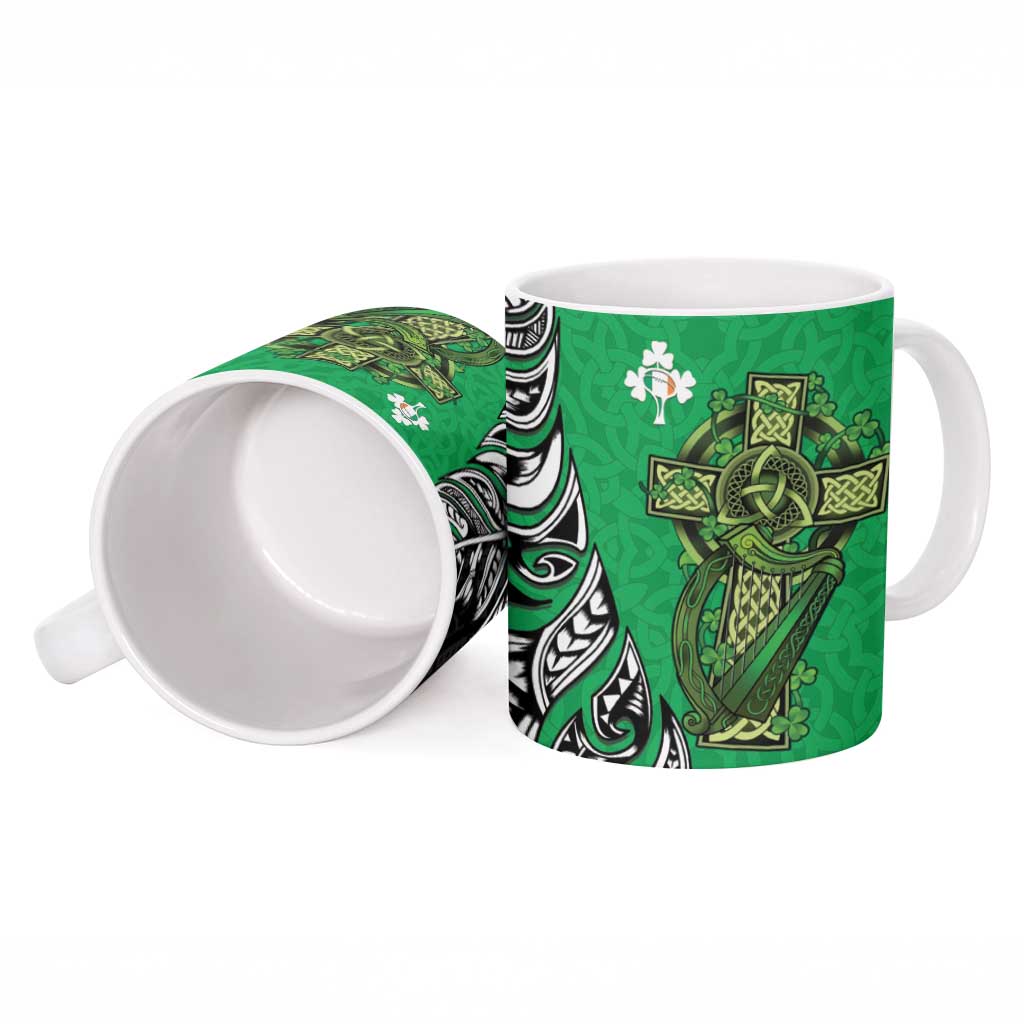 New Zealand and Ireland Rugby Ceramic Mug Maori Tiki Fern Irish Celtic Cross LT14 - Polynesian Pride