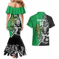 New Zealand and Ireland Rugby Custom Couples Matching Mermaid Dress and Hawaiian Shirt Maori Tiki Fern Irish Celtic Cross - Polynesian Pride