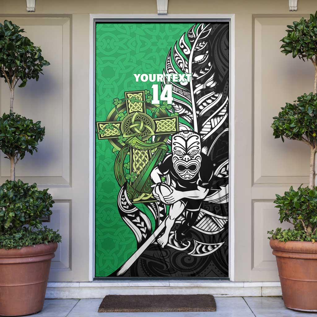 New Zealand and Ireland Rugby Custom Door Cover Maori Tiki Fern Irish Celtic Cross LT14 Green - Polynesian Pride