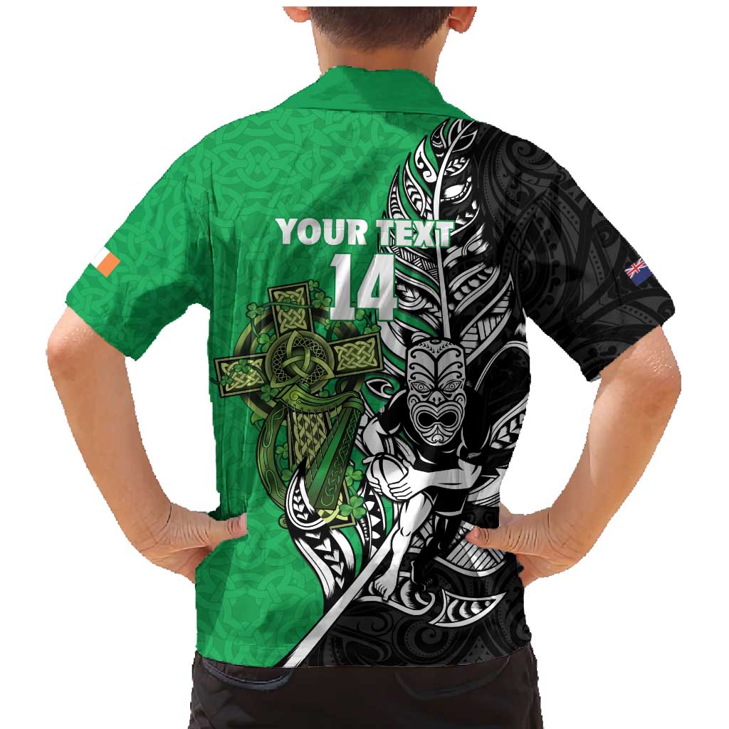 New Zealand and Ireland Rugby Custom Family Matching Mermaid Dress and Hawaiian Shirt Maori Tiki Fern Irish Celtic Cross LT14 - Polynesian Pride