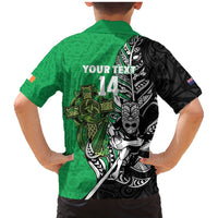 New Zealand and Ireland Rugby Custom Family Matching Mermaid Dress and Hawaiian Shirt Maori Tiki Fern Irish Celtic Cross LT14 - Polynesian Pride