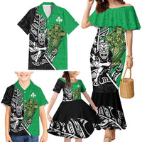 New Zealand and Ireland Rugby Custom Family Matching Mermaid Dress and Hawaiian Shirt Maori Tiki Fern Irish Celtic Cross LT14 - Polynesian Pride