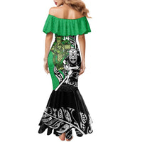New Zealand and Ireland Rugby Custom Family Matching Mermaid Dress and Hawaiian Shirt Maori Tiki Fern Irish Celtic Cross LT14 - Polynesian Pride