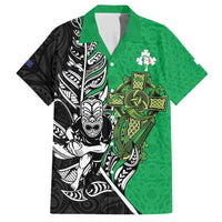 New Zealand and Ireland Rugby Custom Family Matching Off Shoulder Maxi Dress and Hawaiian Shirt Maori Tiki Fern Irish Celtic Cross LT14 Dad's Shirt - Short Sleeve Green - Polynesian Pride