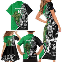 New Zealand and Ireland Rugby Custom Family Matching Short Sleeve Bodycon Dress and Hawaiian Shirt Maori Tiki Fern Irish Celtic Cross LT14 - Polynesian Pride