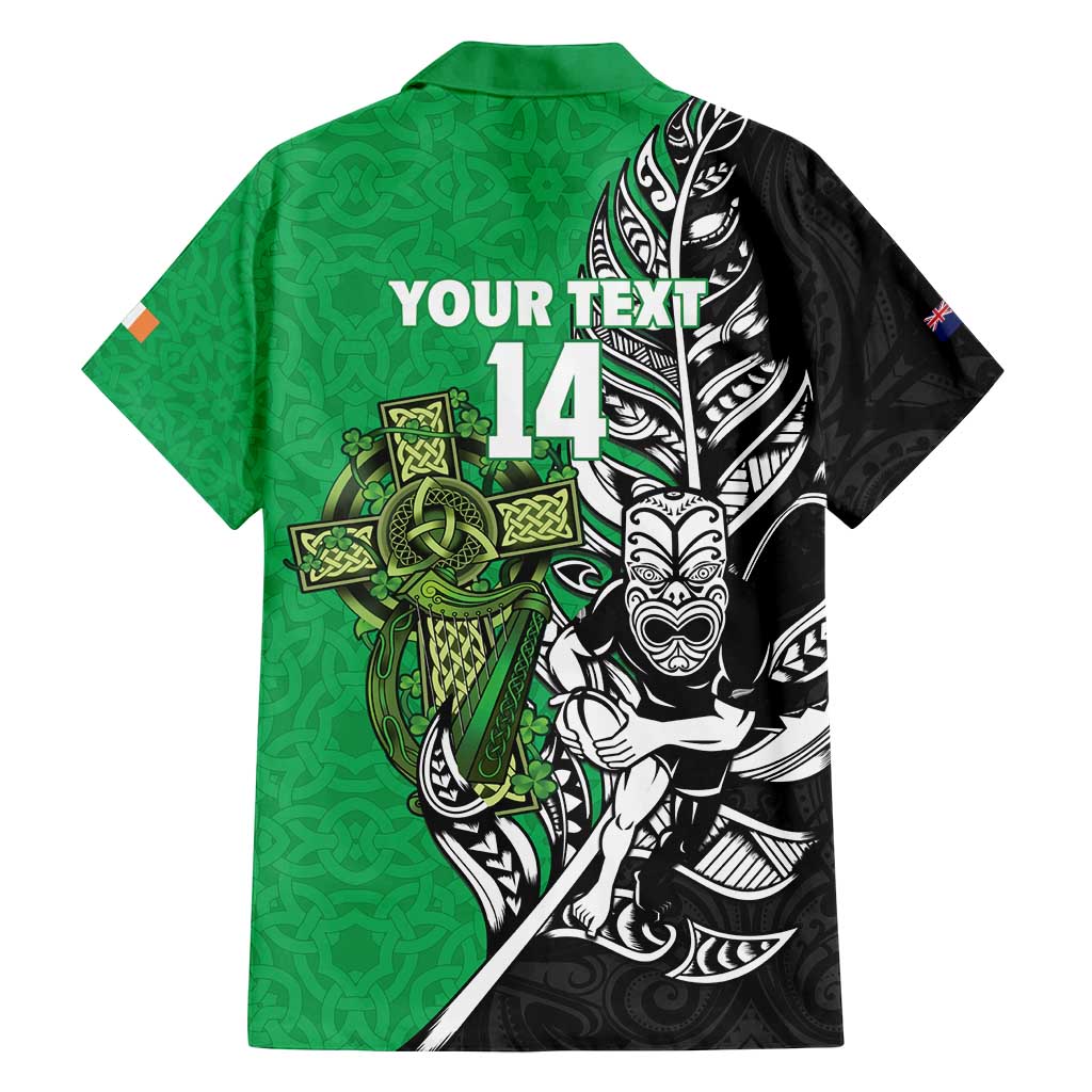 New Zealand and Ireland Rugby Custom Family Matching Summer Maxi Dress and Hawaiian Shirt Maori Tiki Fern Irish Celtic Cross LT14 - Polynesian Pride
