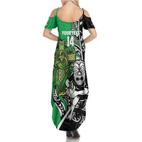 New Zealand and Ireland Rugby Custom Family Matching Summer Maxi Dress and Hawaiian Shirt Maori Tiki Fern Irish Celtic Cross LT14 - Polynesian Pride