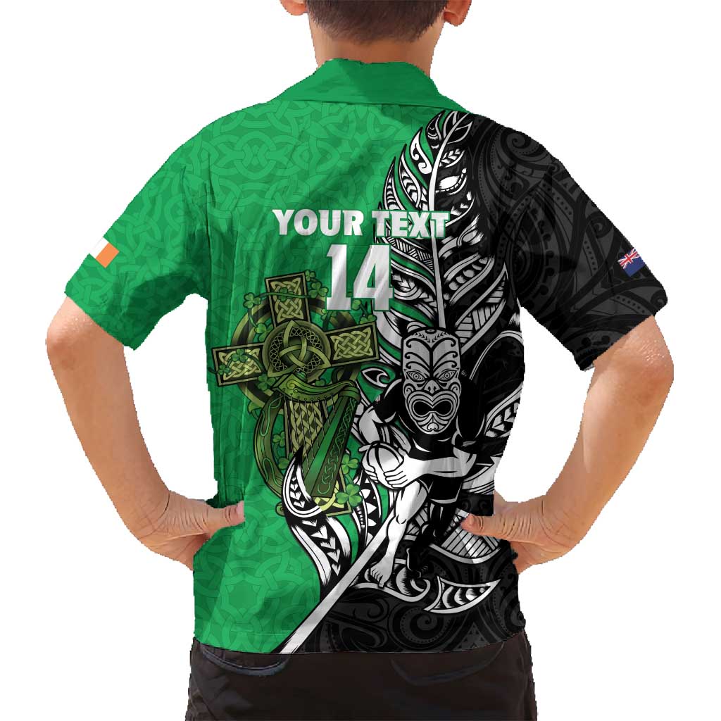 New Zealand and Ireland Rugby Custom Family Matching Tank Maxi Dress and Hawaiian Shirt Maori Tiki Fern Irish Celtic Cross LT14 - Polynesian Pride