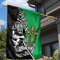 New Zealand and Ireland Rugby Custom Garden Flag Maori Tiki Fern Irish Celtic Cross LT14 - Polynesian Pride