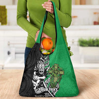 New Zealand and Ireland Rugby Custom Grocery Bag Maori Tiki Fern Irish Celtic Cross LT14 - Polynesian Pride