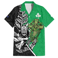 New Zealand and Ireland Rugby Custom Hawaiian Shirt Maori Tiki Fern Irish Celtic Cross LT14 Green - Polynesian Pride