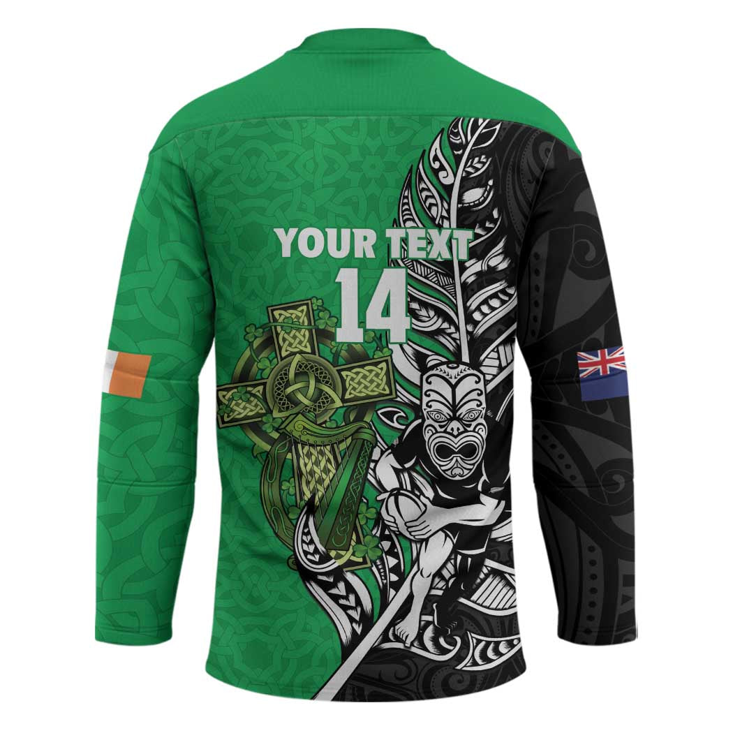 New Zealand and Ireland Rugby Custom Hockey Jersey Maori Tiki Fern Irish Celtic Cross LT14 - Polynesian Pride