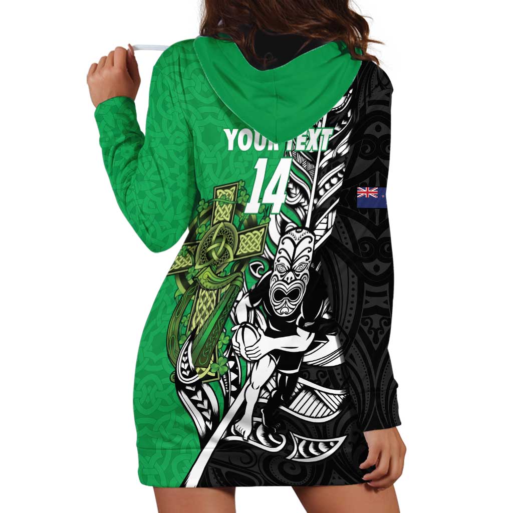 New Zealand and Ireland Rugby Custom Hoodie Dress Maori Tiki Fern Irish Celtic Cross - Polynesian Pride
