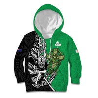 New Zealand and Ireland Rugby Custom Kid Hoodie Maori Tiki Fern Irish Celtic Cross LT14 Hoodie Green - Polynesian Pride