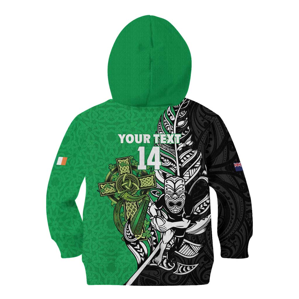 New Zealand and Ireland Rugby Custom Kid Hoodie Maori Tiki Fern Irish Celtic Cross LT14 - Polynesian Pride