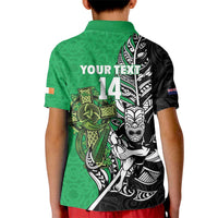 New Zealand and Ireland Rugby Custom Kid Polo Shirt Maori Tiki Fern Irish Celtic Cross LT14 - Polynesian Pride