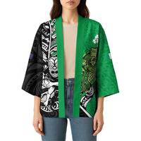 New Zealand and Ireland Rugby Custom Kimono Maori Tiki Fern Irish Celtic Cross LT14 - Polynesian Pride