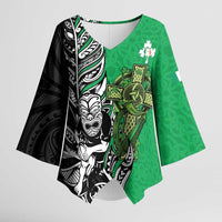 New Zealand and Ireland Rugby Custom Kimono Sleeve Blouse Maori Tiki Fern Irish Celtic Cross LT14 Female Green - Polynesian Pride