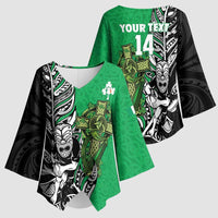 New Zealand and Ireland Rugby Custom Kimono Sleeve Blouse Maori Tiki Fern Irish Celtic Cross LT14 - Polynesian Pride