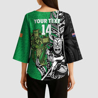 New Zealand and Ireland Rugby Custom Kimono Sleeve Blouse Maori Tiki Fern Irish Celtic Cross LT14 - Polynesian Pride