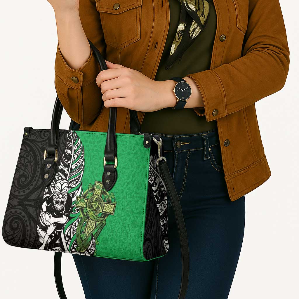 New Zealand and Ireland Rugby Custom Leather Bag Maori Tiki Fern Irish Celtic Cross LT14 - Polynesian Pride